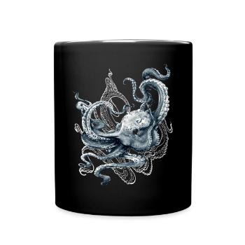 Octopus Realistic Blue Ocean Kraken Tintenfisch - Tasse einfarbig - Schwarz - Vorne