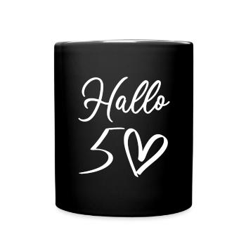 Warm welcome with handwritten design - Full Colour Mug - black - Front