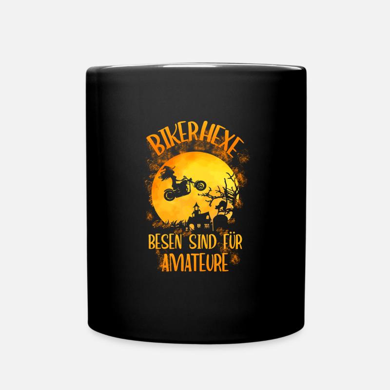 Biker Hexe - Besen Amateure Halloween Motorrad - Tasse einfarbig - Schwarz