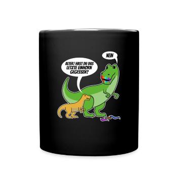 Dino letzte Einhorn gegessen spruch - Tasse einfarbig - Schwarz - Vorne