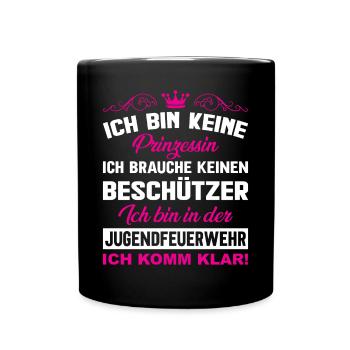 freiwillige Feuerwehr Feuerwehrfrau Mädchen Jugend - Tasse einfarbig - Schwarz - Vorne