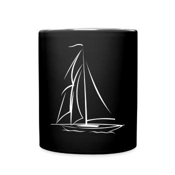 simple white sailboat - Full Colour Mug - black - Front