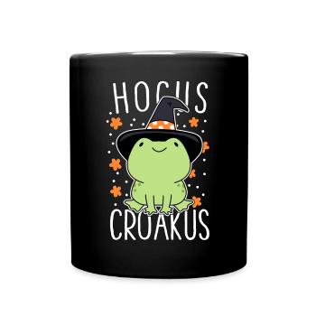 Lustige Halloween Frosch süße Hocus Croakus Hexe Hut - Tasse einfarbig - Schwarz - Vorne