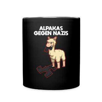 Alpakas gegen Nazis - Tasse einfarbig - Schwarz - Vorne