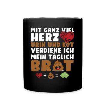 Mit ganz viel Herz Urin und Kot - Tasse einfarbig - Schwarz - Vorne