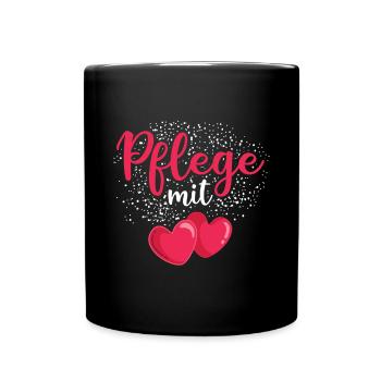 Pflege mit Herz - Tasse einfarbig - Schwarz - Vorne