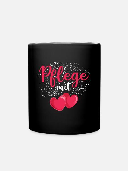 Pflege mit Herz - Tasse einfarbig - Schwarz
