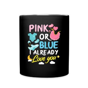 Pink oder Blau Gender Reveal Baby Party - Tasse einfarbig - Schwarz - Vorne