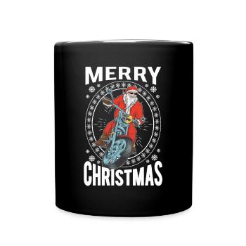 Merry Christmas Santa Claus motorcycle - Full Colour Mug - black - Front