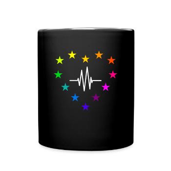 EU Europa Herz Pulslinie Regenbogenfarben - Tasse einfarbig - Schwarz - Vorne