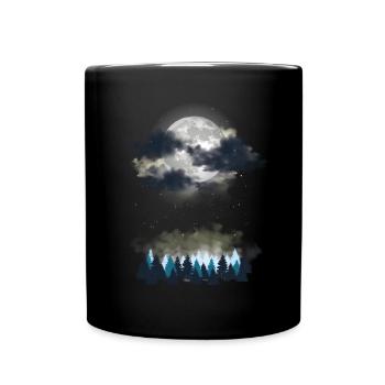 Pleine lune mystique sur une forêt de conifères - Mug uni - noir - Devant