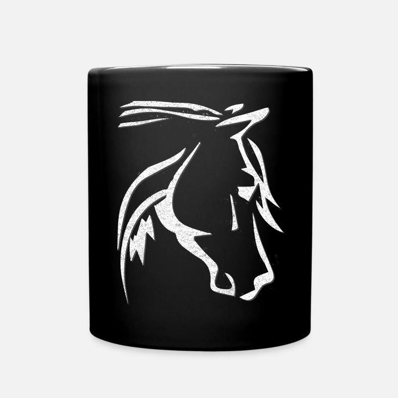 Tête de cheval - dessin de cheval - équitation - cavalière - Mug uni - noir