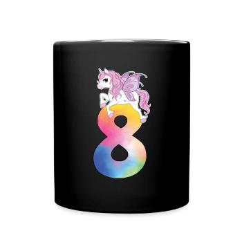 Unicorn with rainbow number 8th birthday - Full Colour Mug - black - Front