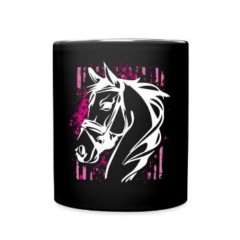 Graffiti-Stil Pferd mit Pinkem Farbsplash - Tasse einfarbig - Schwarz - Vorne