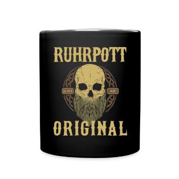 Ruhrpott Ruhrgebiet - Glück Auf Skull Geschenk - Tasse einfarbig - Schwarz - Vorne