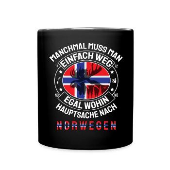 Manchmal weg Hauptsache Norwegen Spruch - Tasse einfarbig - Schwarz - Vorne