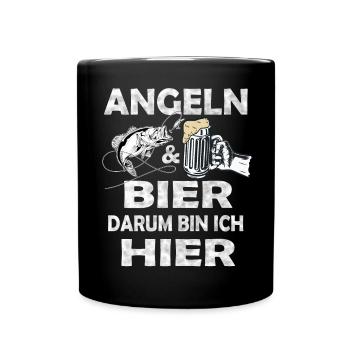 Angeln und Bier Darum bin ich hier. - Tasse einfarbig - Schwarz - Vorne