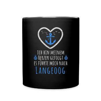 Langeoog - Urlaub Meer Urlauber Spruch - Tasse einfarbig - Schwarz - Vorne