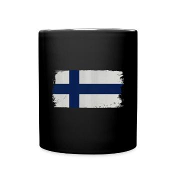 Finnische Flagge Acryl-Optik - Tasse einfarbig - Schwarz - Vorne