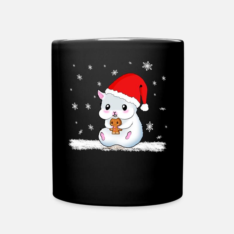 A Sweet Hamster Eats A Cookie While It Snows - Full Colour Mug - black