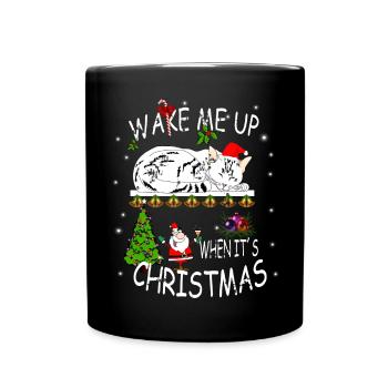 Frohes Fest mit Katze - Tasse einfarbig - Schwarz - Vorne