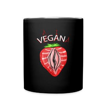 Vegan - Strawberry Vagina Funny Vegan Gift - Full Colour Mug - black - Front