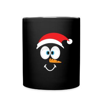 Cheerful snowman with santa hat - Full Colour Mug - black - Front