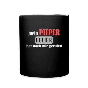 Notruf freiwillige Feuerwehr Pieper - Tasse einfarbig - Schwarz - Vorne