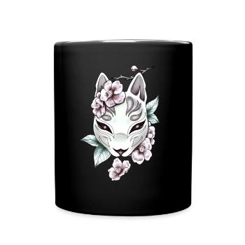 Kitsune Tribal Retro Anime Vintage Orchidee Fuchs - Tasse einfarbig - Schwarz - Vorne