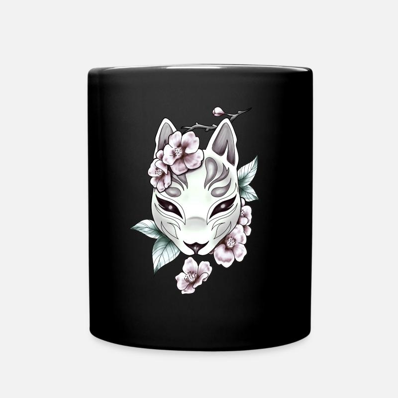 Kitsune Tribal Retro Anime Vintage Orchidee Fuchs - Tasse einfarbig - Schwarz