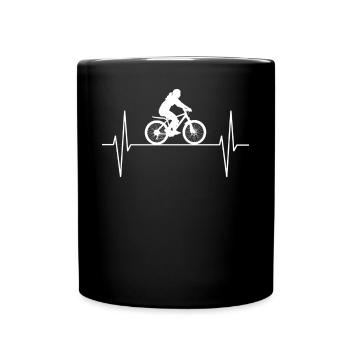 Woman cyclist cycling heartbeat line gift - Full Colour Mug - black - Front