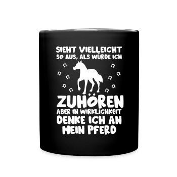 Lustiges Pferde Shirt - Tasse einfarbig - Schwarz - Vorne