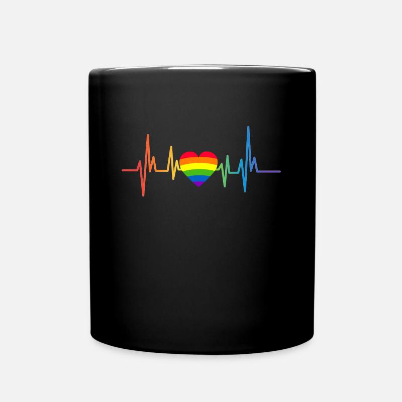 Arc-en-ciel de battement de coeur LGBT - Mug uni - noir