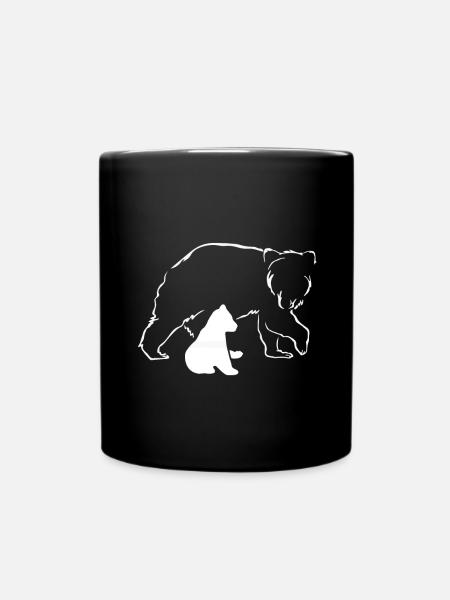 Bär und Jungtier Silhouette - Tasse einfarbig - Schwarz