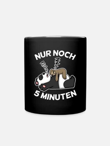 Nur noch 5 Minuten Faultier Panda schlafen Schlaf - Tasse einfarbig - Schwarz