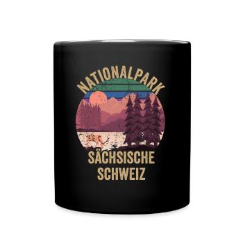 Nationalpark Sächsische Schweiz Vintage Wandern - Tasse einfarbig - Schwarz - Vorne