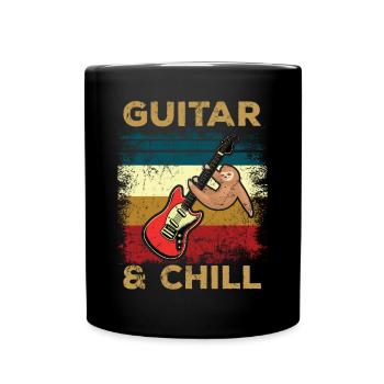 Vintage Faultier Gitarre Guitar & Chill - Tasse einfarbig - Schwarz - Vorne