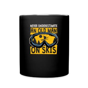 Never Underestimate An Old Man On Skis, Papa Ski - Full Colour Mug - black - Front