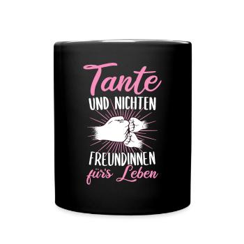 Tante & Nichte zweifache Tante Patentante Geschenk - Tasse einfarbig - Schwarz - Vorne