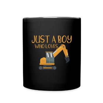 Funny excavator just a boy building the rc toy - Full Colour Mug - black - Front