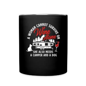 Wein Camper Hund Geschenk - Tasse einfarbig - Schwarz - Vorne