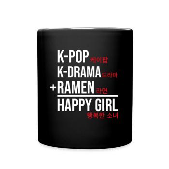 K-Pop K-Drama Ramen Happy Girl - Full Colour Mug - black - Front