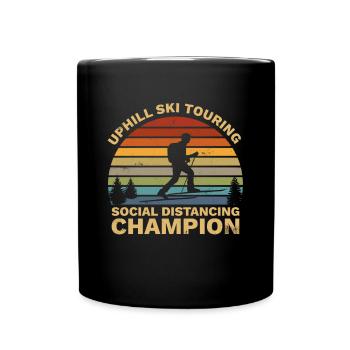Uphill Ski Touring Telemark Social Distancing - Full Colour Mug - black - Front