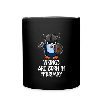Wikinger sind im Februar geboren -Pinguin Wikinger - Tasse einfarbig - Schwarz - Vorne