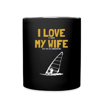 I love my Wife Windsurfing Wellenreiter Surfer - Tasse einfarbig - Schwarz - Vorne