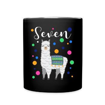 7 Years Birthday Gift Kids Lama Alpaca - Full Colour Mug - black - Front