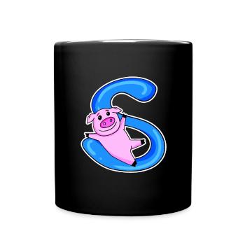 Schwein Buchstabe S - Tasse einfarbig - Schwarz - Vorne