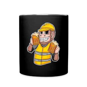 Cadeau drôle de bière de singe de chantier de construction - Mug uni - noir - Devant