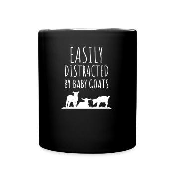 Easily Distracted By Baby Goats, Funny Goat Lover - Full Colour Mug - black - Front