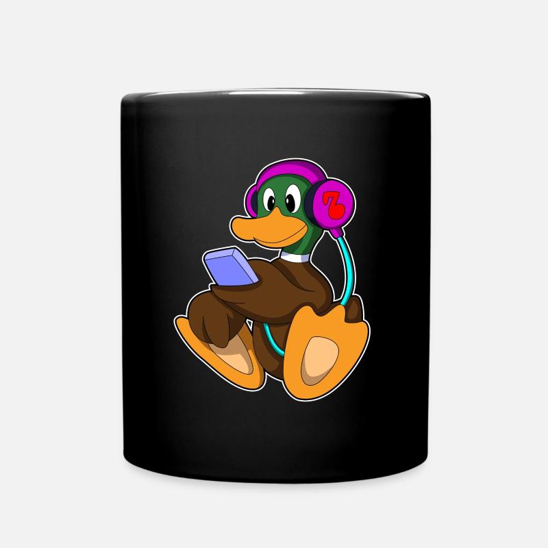 Ente mit Telefon & Kopfhörer - Tasse einfarbig - Schwarz